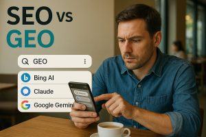 SEO vagy GEO? A keresést végző férfi AI alapú keresőt használ 